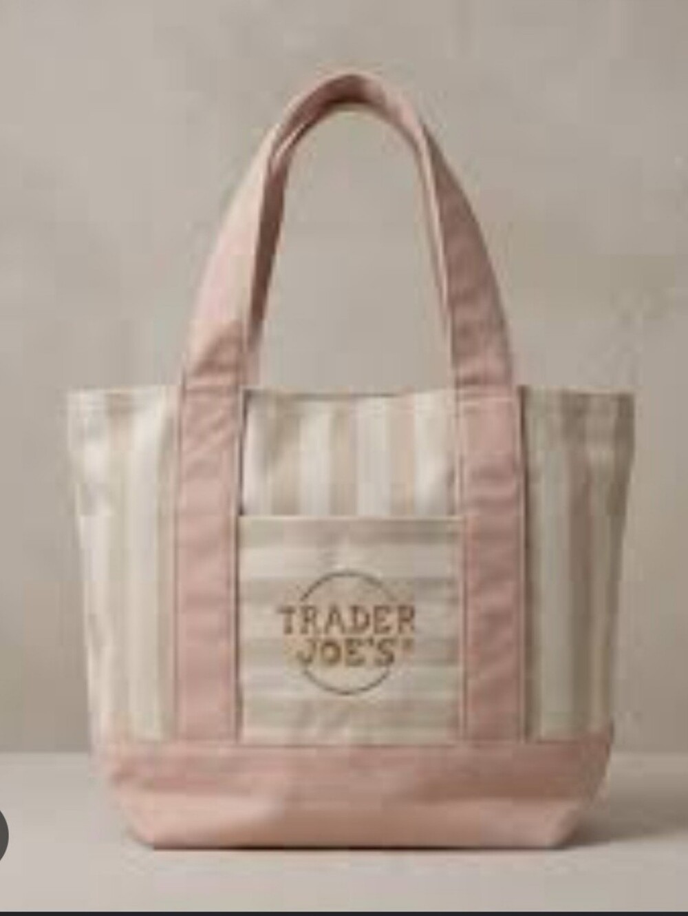 Trader Joe's Pink and Cream Stripe Canvas Tote